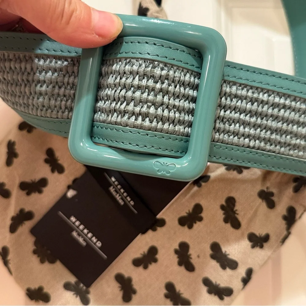 NWT Weekend Max Mara Raffia Effect Belt with Dusty Bag Sz: Xs; S Green Spring